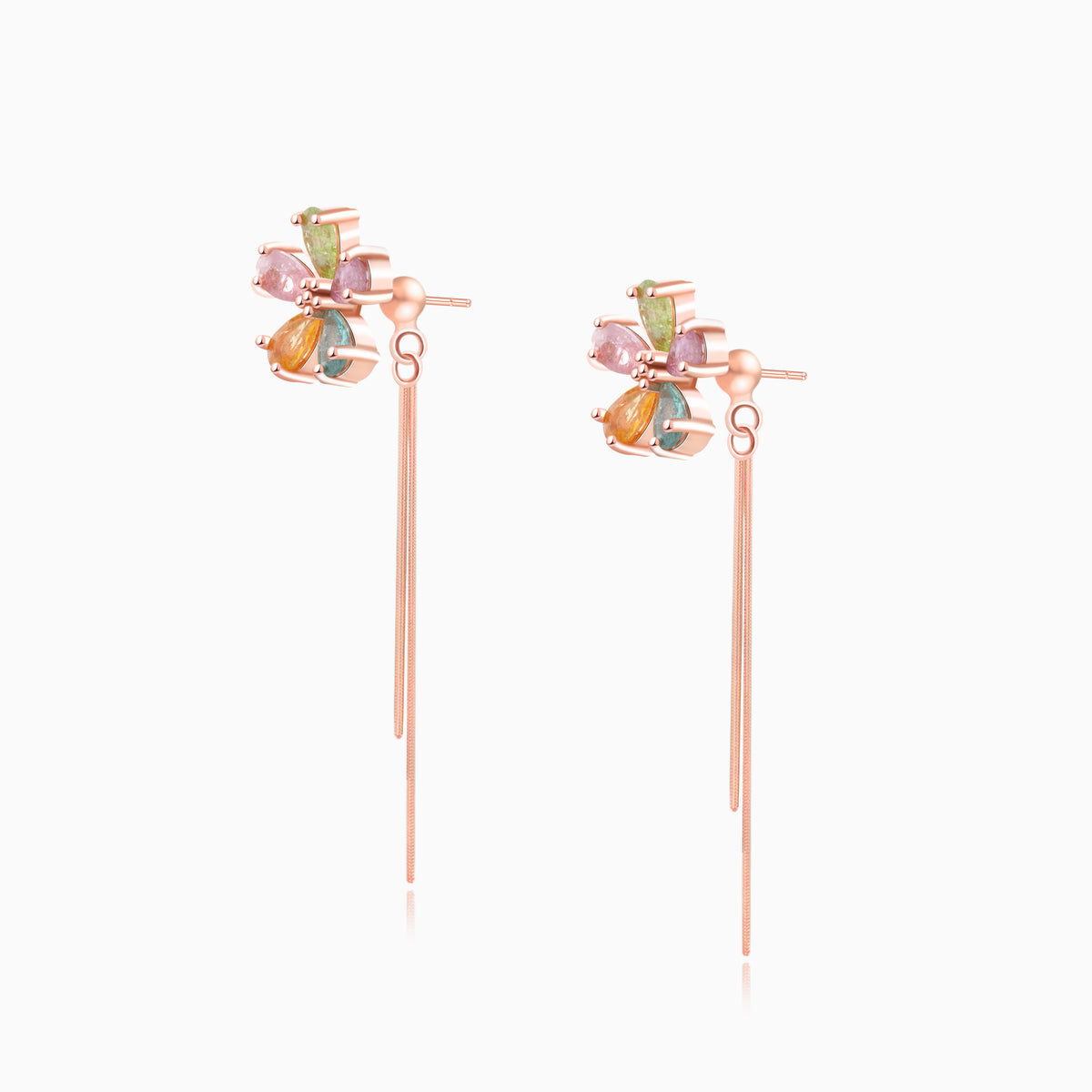 Multicolor Tourmaline Teardrop Pinwheel Bloom Dangle Earrings – Rainbow Petal Design