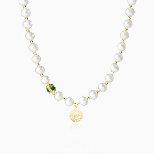 Natural Pearl Golden Beads OT Clasp Necklace