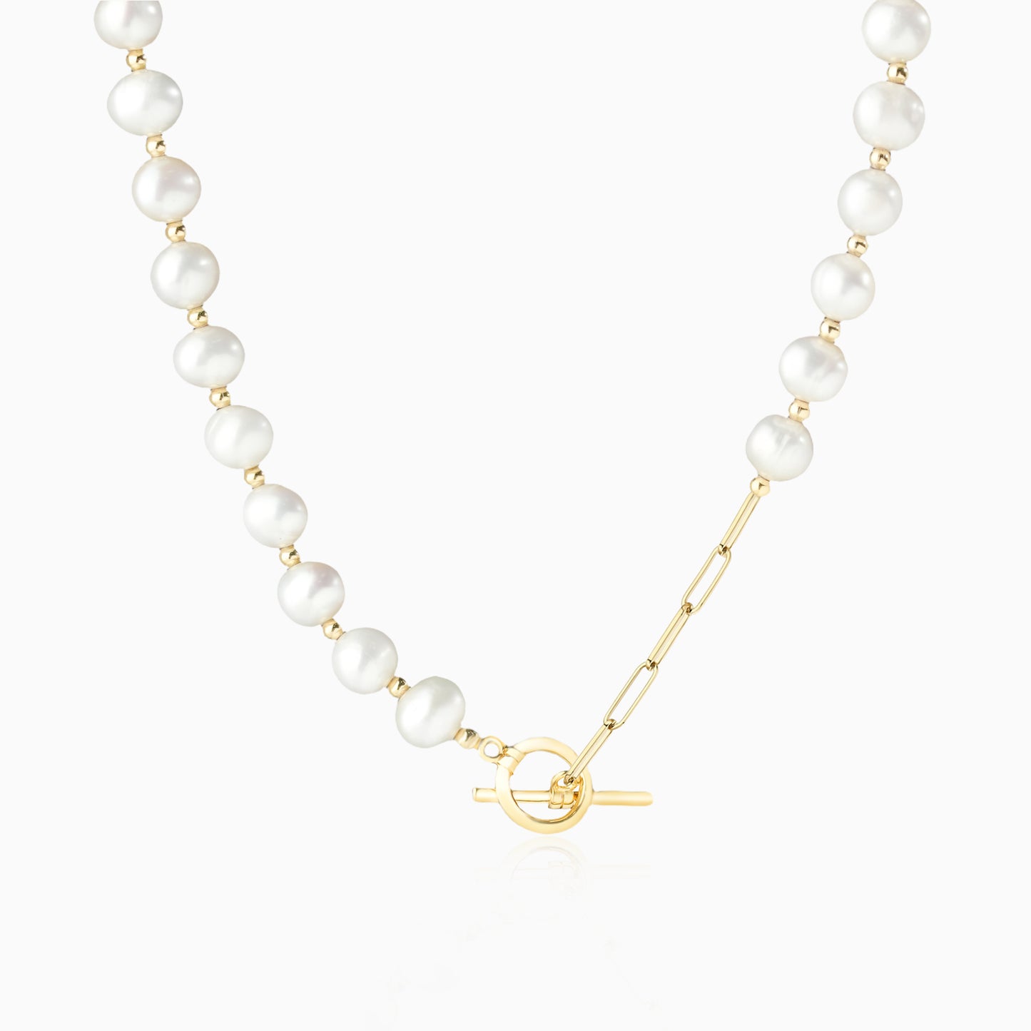 Natural Pearl Golden Beads OT Clasp Necklace
