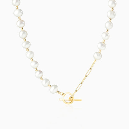 Natural Pearl Golden Beads OT Clasp Necklace