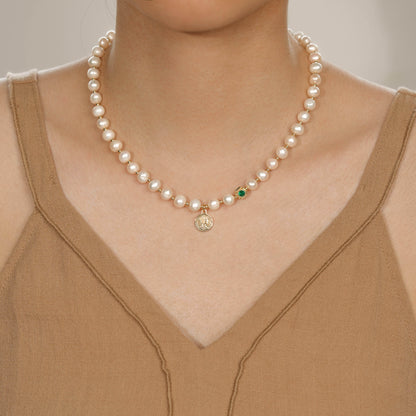 Natural Pearl Golden Beads OT Clasp Necklace