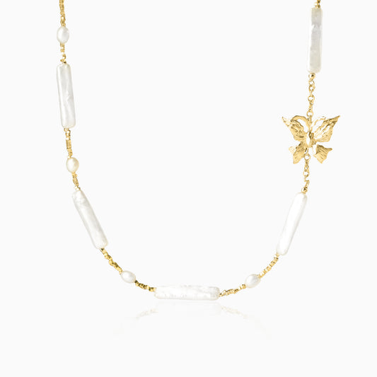 Butterfly & Elongated Mother of Pearl Necklace