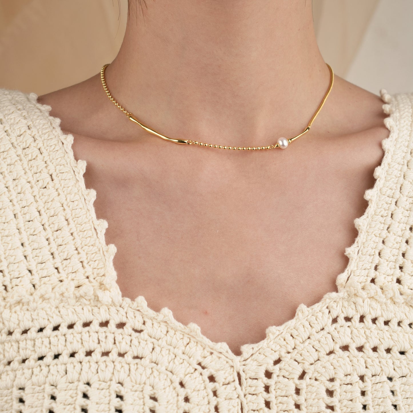 Minimalist Gold Plated Pearl Necklace