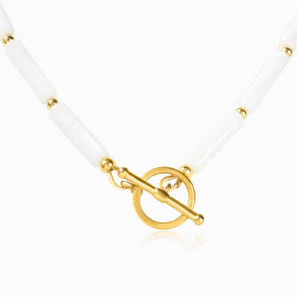 Gold Plated Natural Mother-of-Pearl Bamboo Pendant Necklace