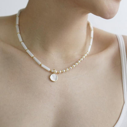 Gold Plated Natural Mother-of-Pearl Bamboo Pendant Necklace