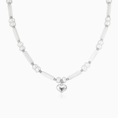 Natural Freshwater Pearl Baroque Shell Heart Pendant Necklace