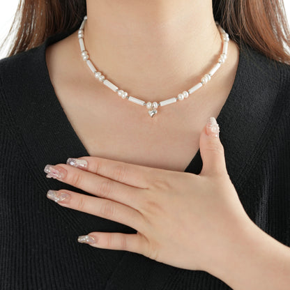 Natural Freshwater Pearl Baroque Shell Heart Pendant Necklace