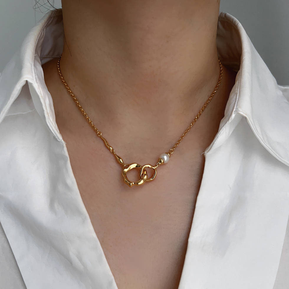 Vintage Double Ring Gold Plated Necklace