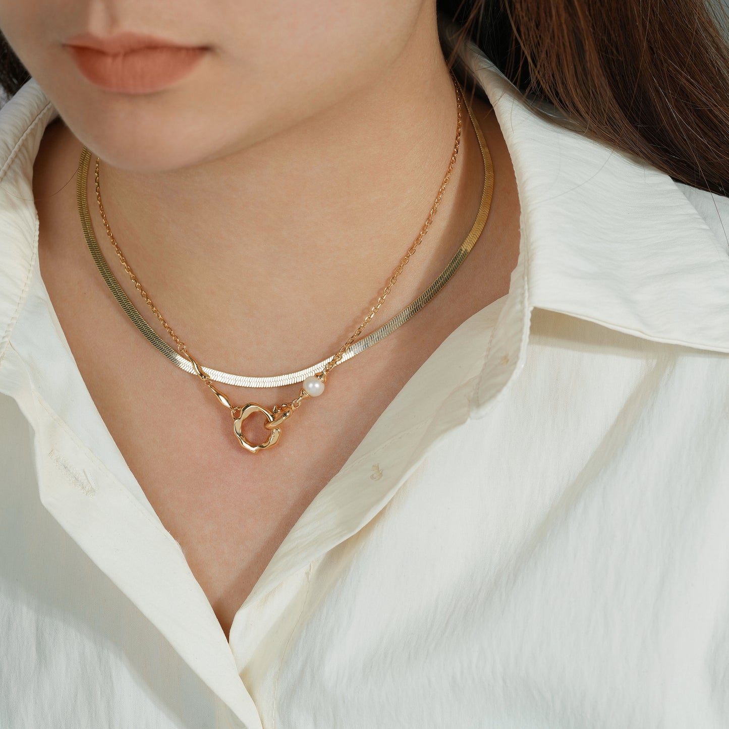 Vintage Double Ring Gold Plated Necklace