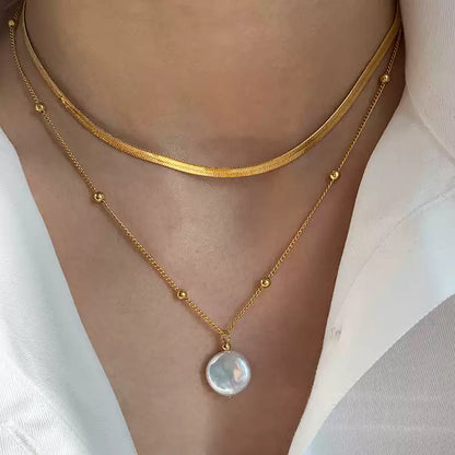 Snake-Chain Double Layer Beads Baroque Pearl Necklace