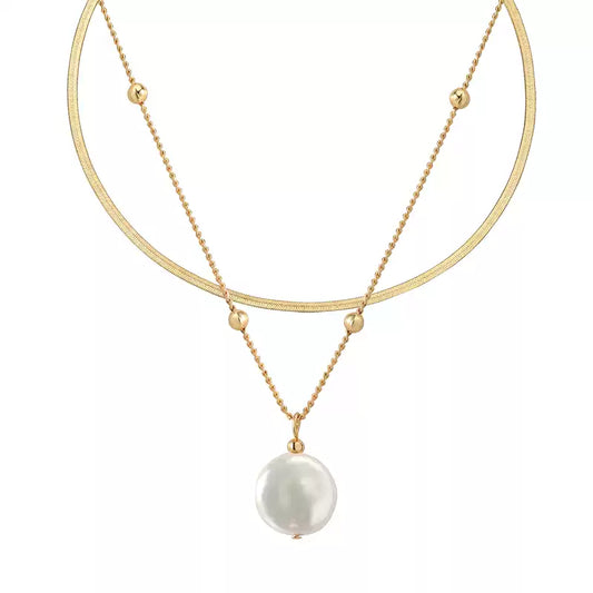 Snake-Chain Double Layer Beads Baroque Pearl Necklace