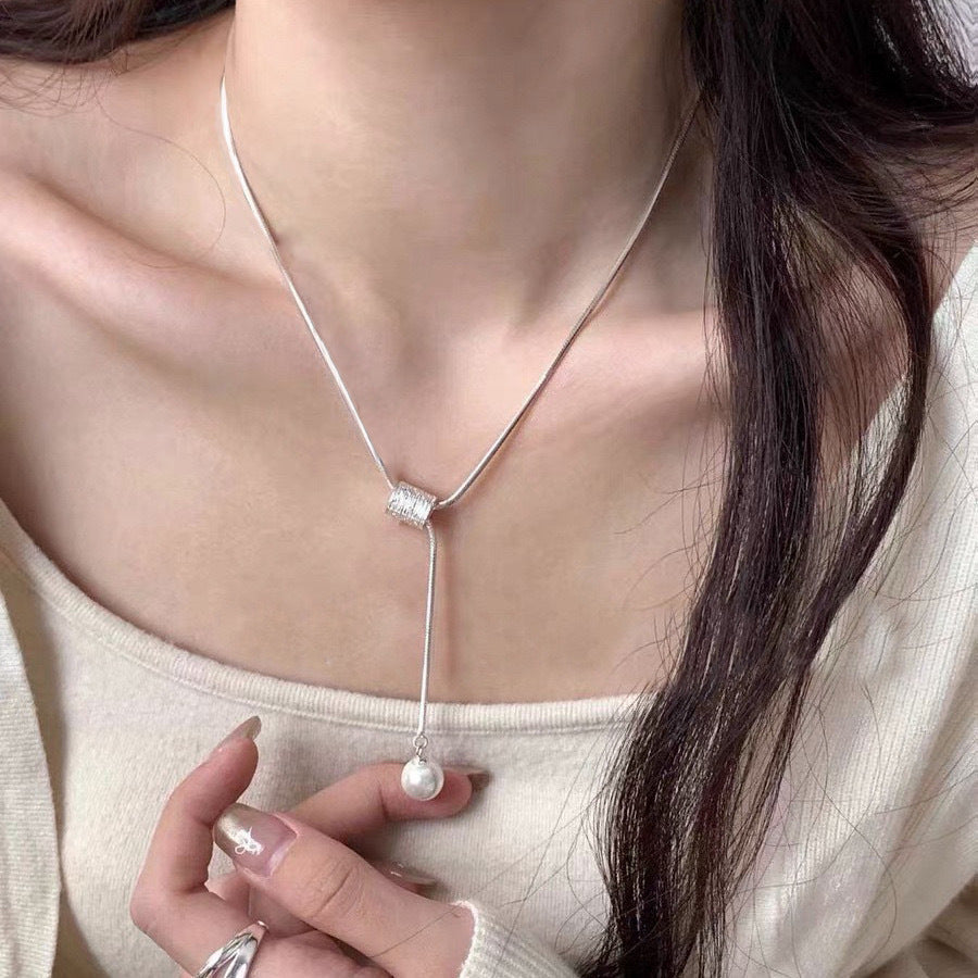 Pearl Drop Snake Chain Necklace