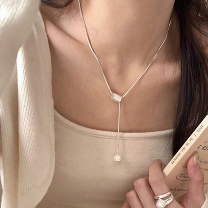 Pearl Drop Snake Chain Necklace