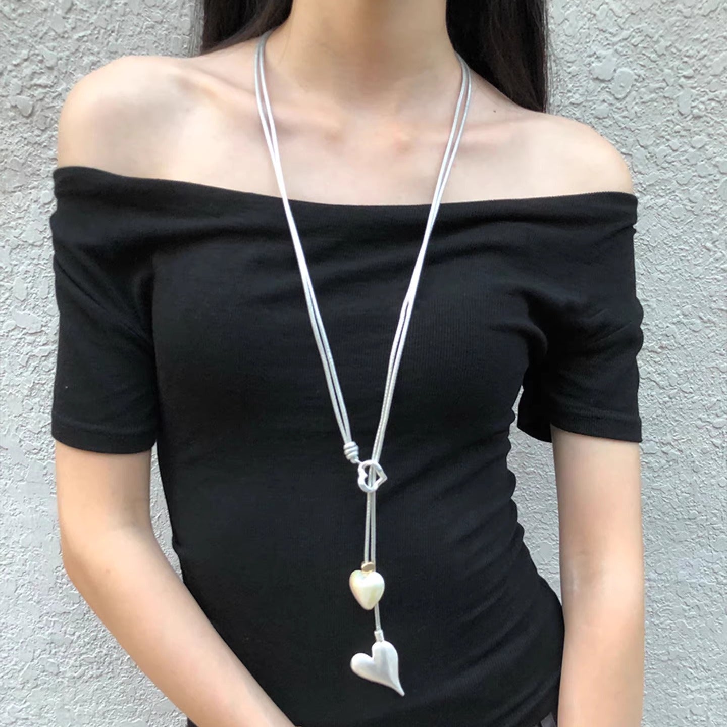 Double Heart Drop Necklace