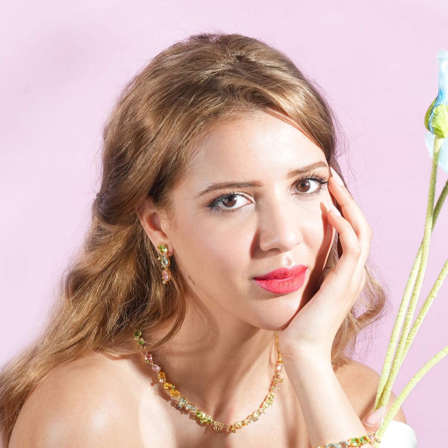 Multi-Gem Cascade Flow Necklace