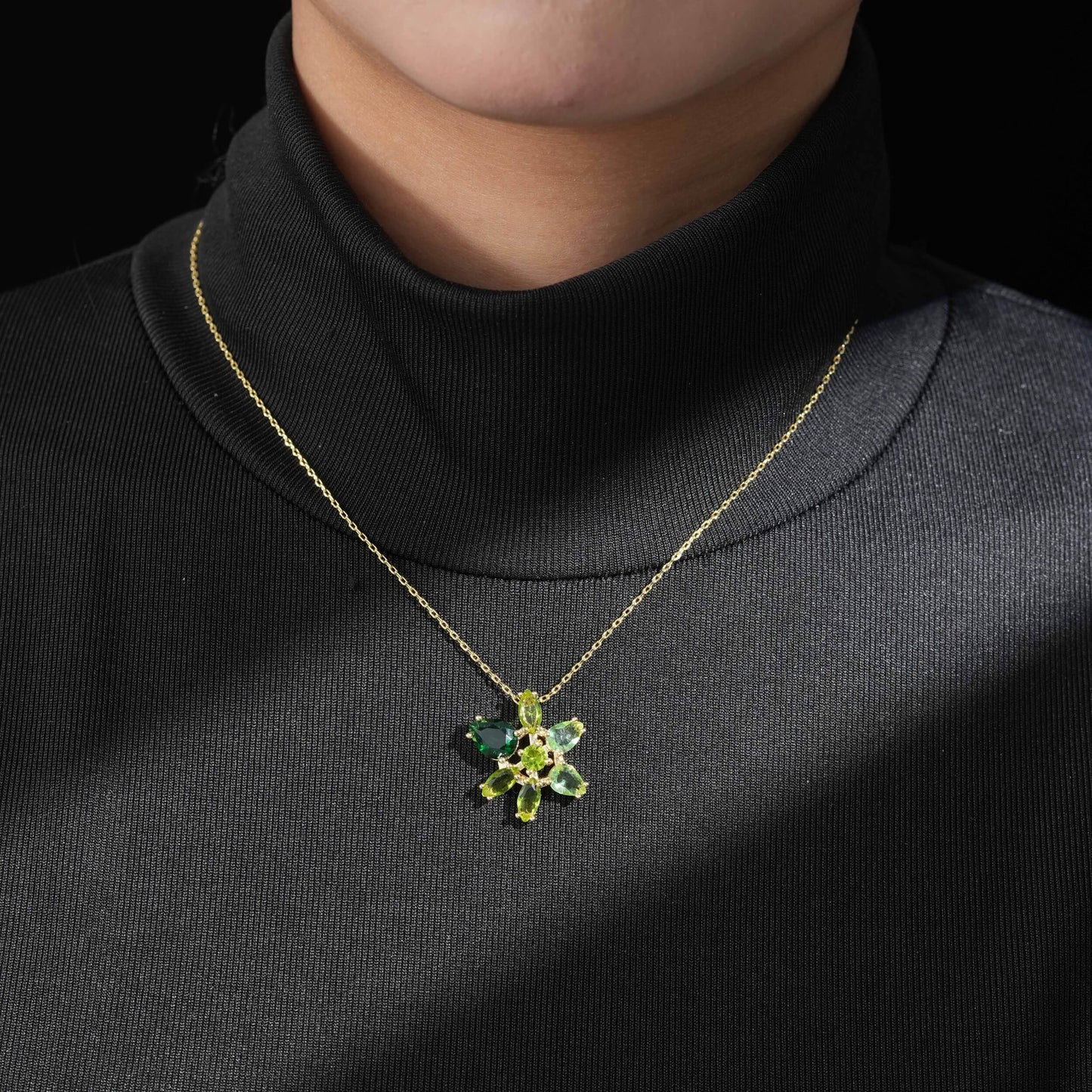 Green Petal Cluster Necklace