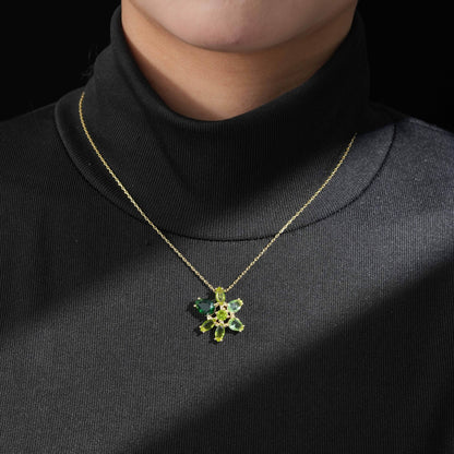 Green Petal Cluster Necklace