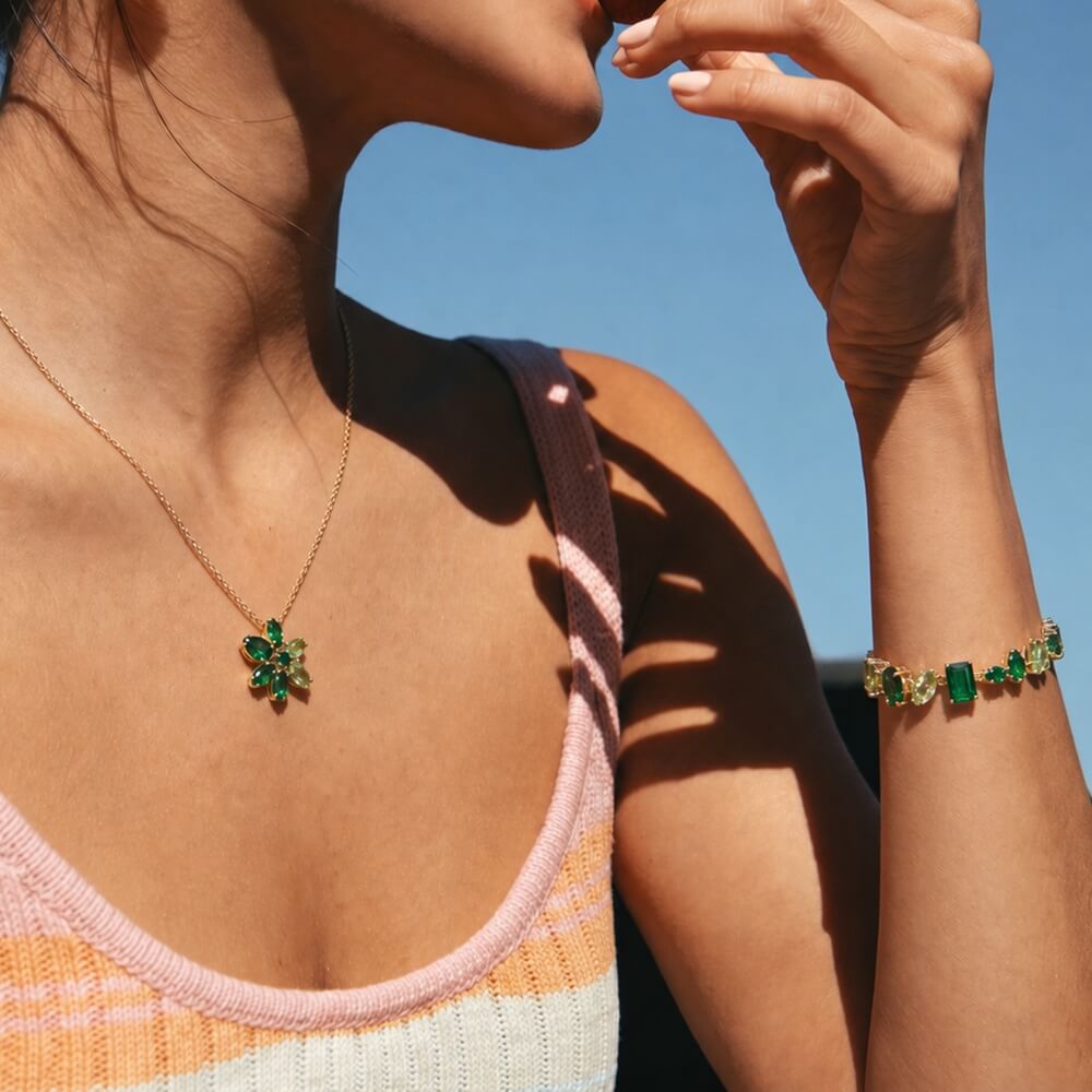 Green Petal Cluster Necklace