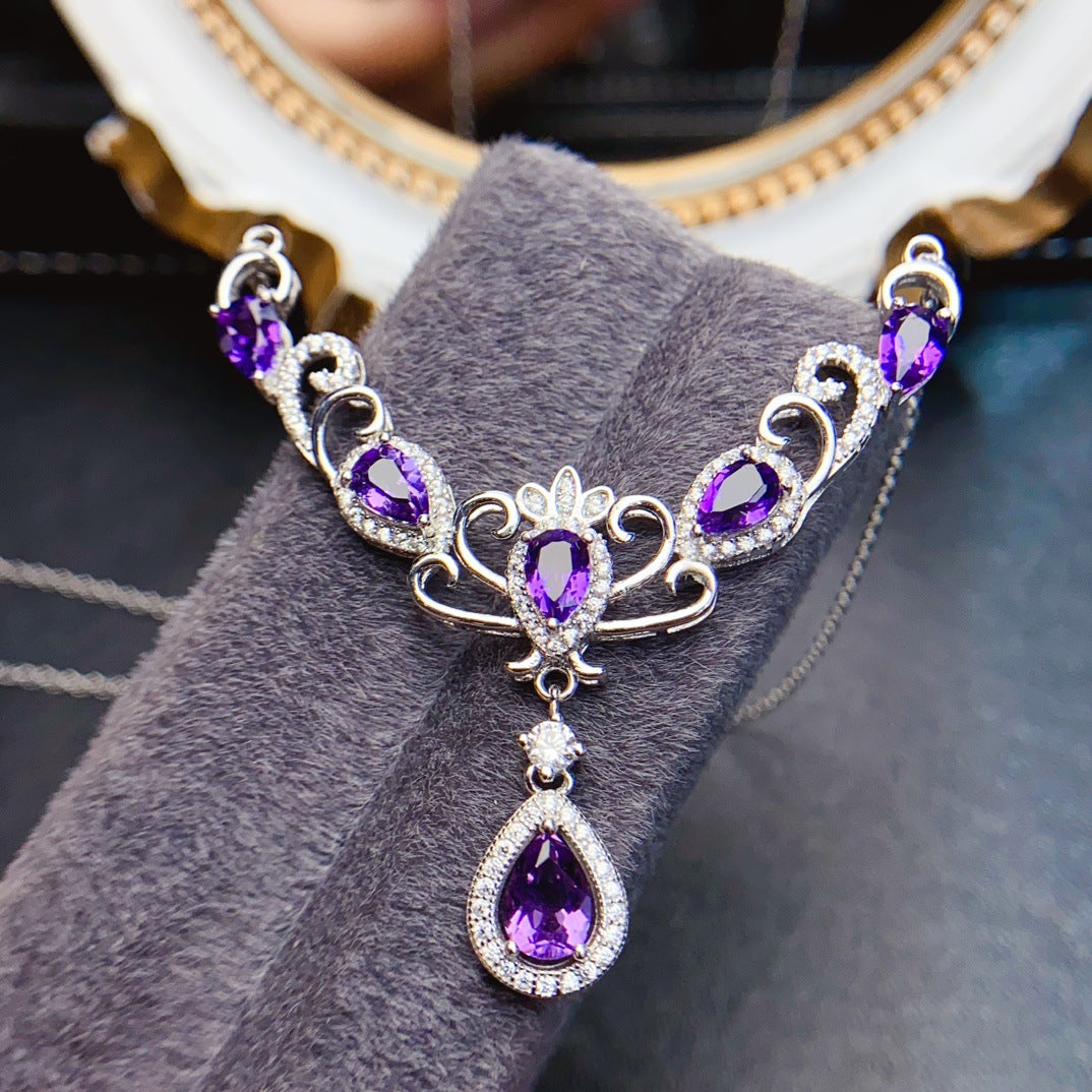 Crowned Teardrop Amethyst Necklace