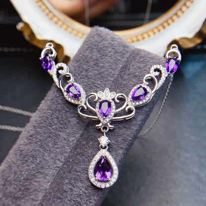 Crowned Teardrop Amethyst Necklace