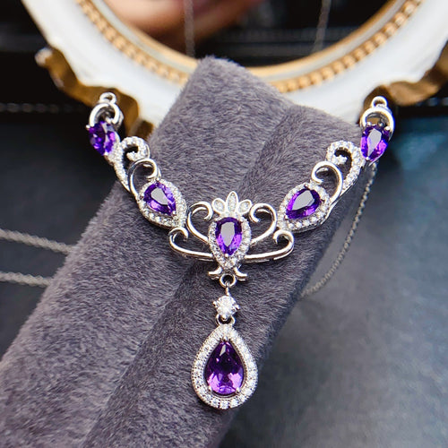 Crowned Teardrop Amethyst Necklace