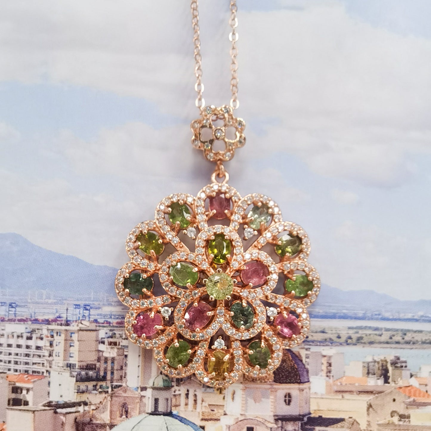 Sunburst Tourmaline Flower Pendant