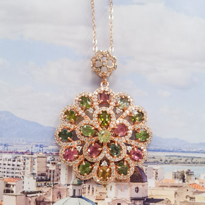 Sunburst Tourmaline Flower Pendant