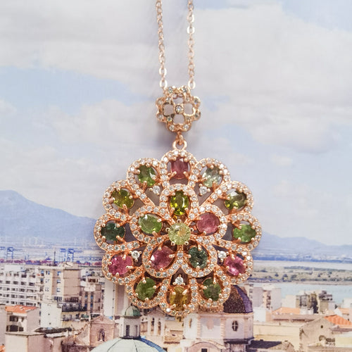 Sunburst Tourmaline Flower Pendant