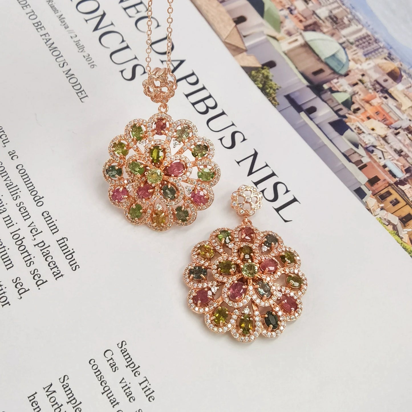 Sunburst Tourmaline Flower Pendant