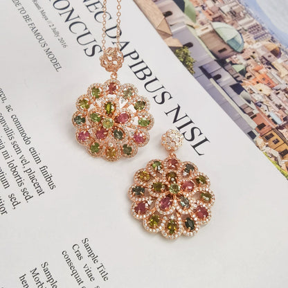 Sunburst Tourmaline Flower Pendant