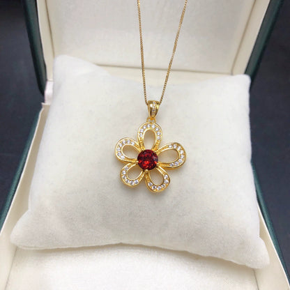 Hollowing Floral Garnet Pendant