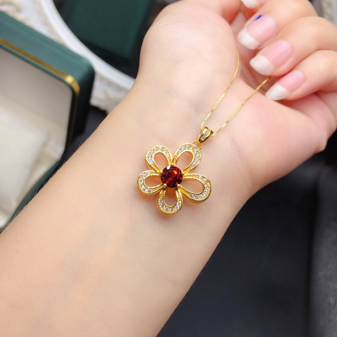 Hollowing Floral Garnet Pendant