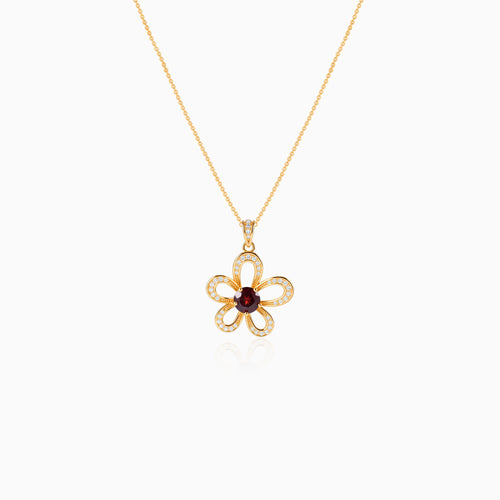 Hollowing Floral Garnet Pendant