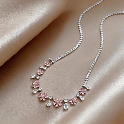 Pink Cluster Drop Necklace
