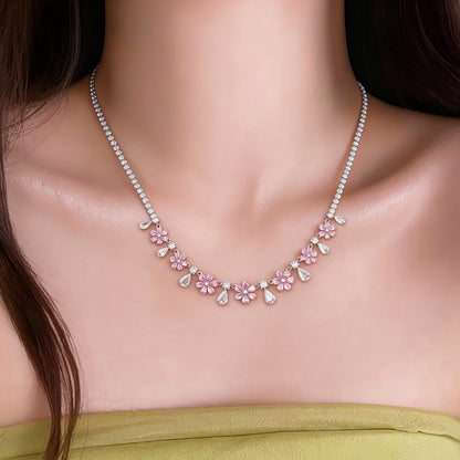 Pink Cluster Drop Necklace