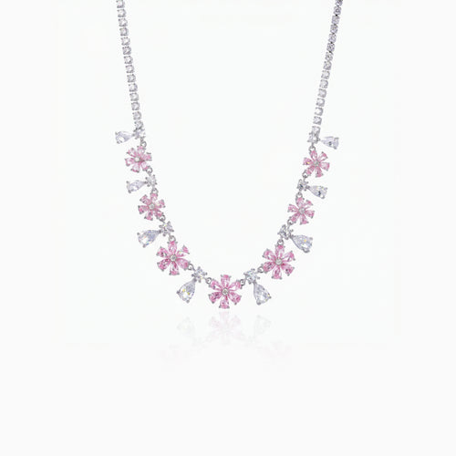 Pink Cluster Drop Necklace