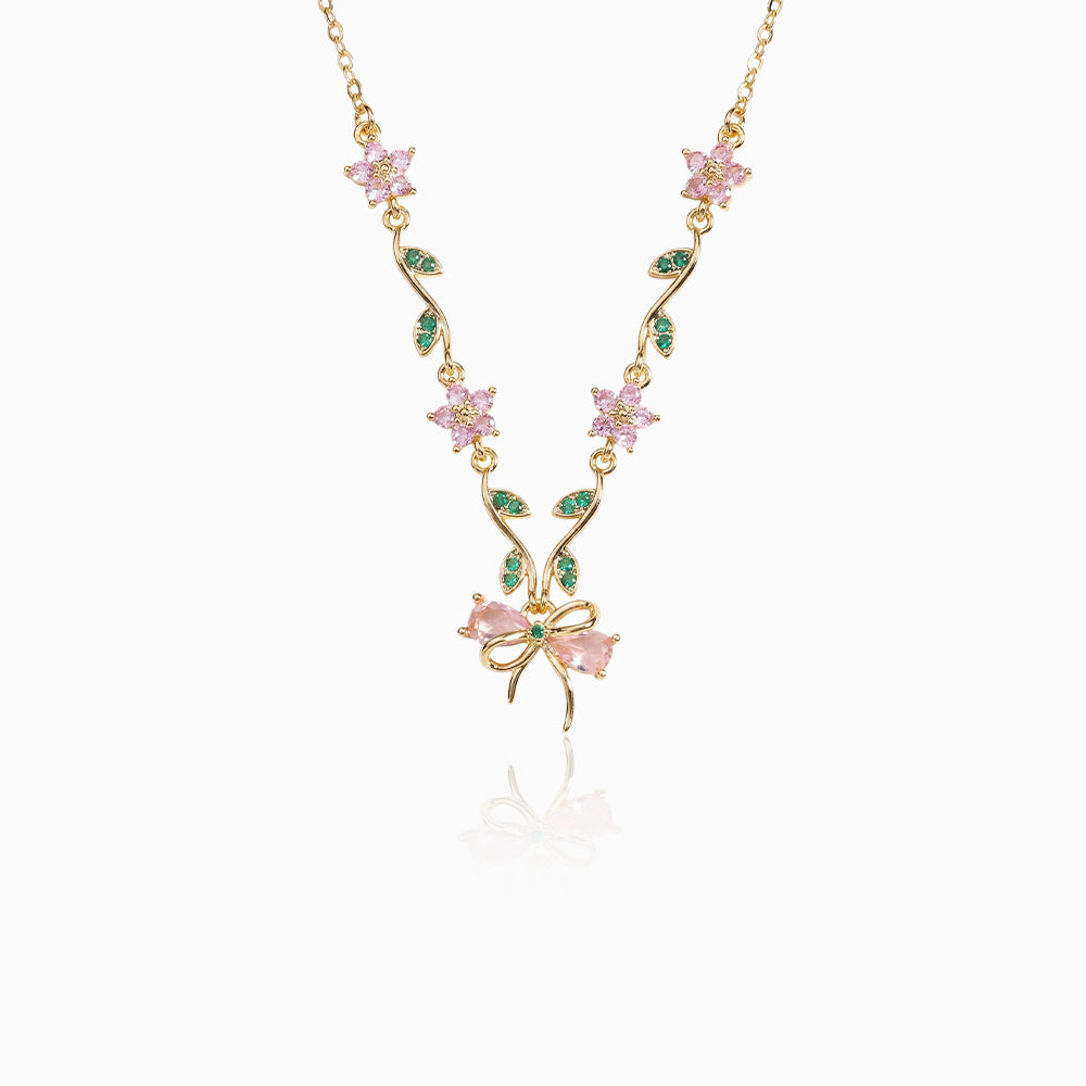 Delicate Floral Bow Necklace