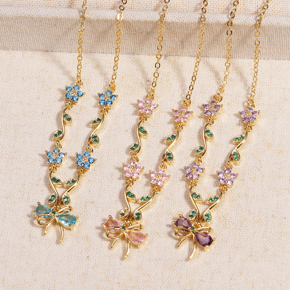 Delicate Floral Bow Necklace