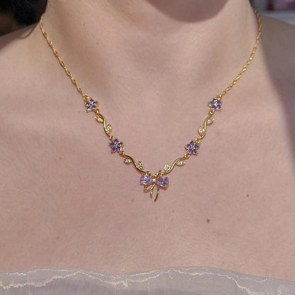 Delicate Floral Bow Necklace