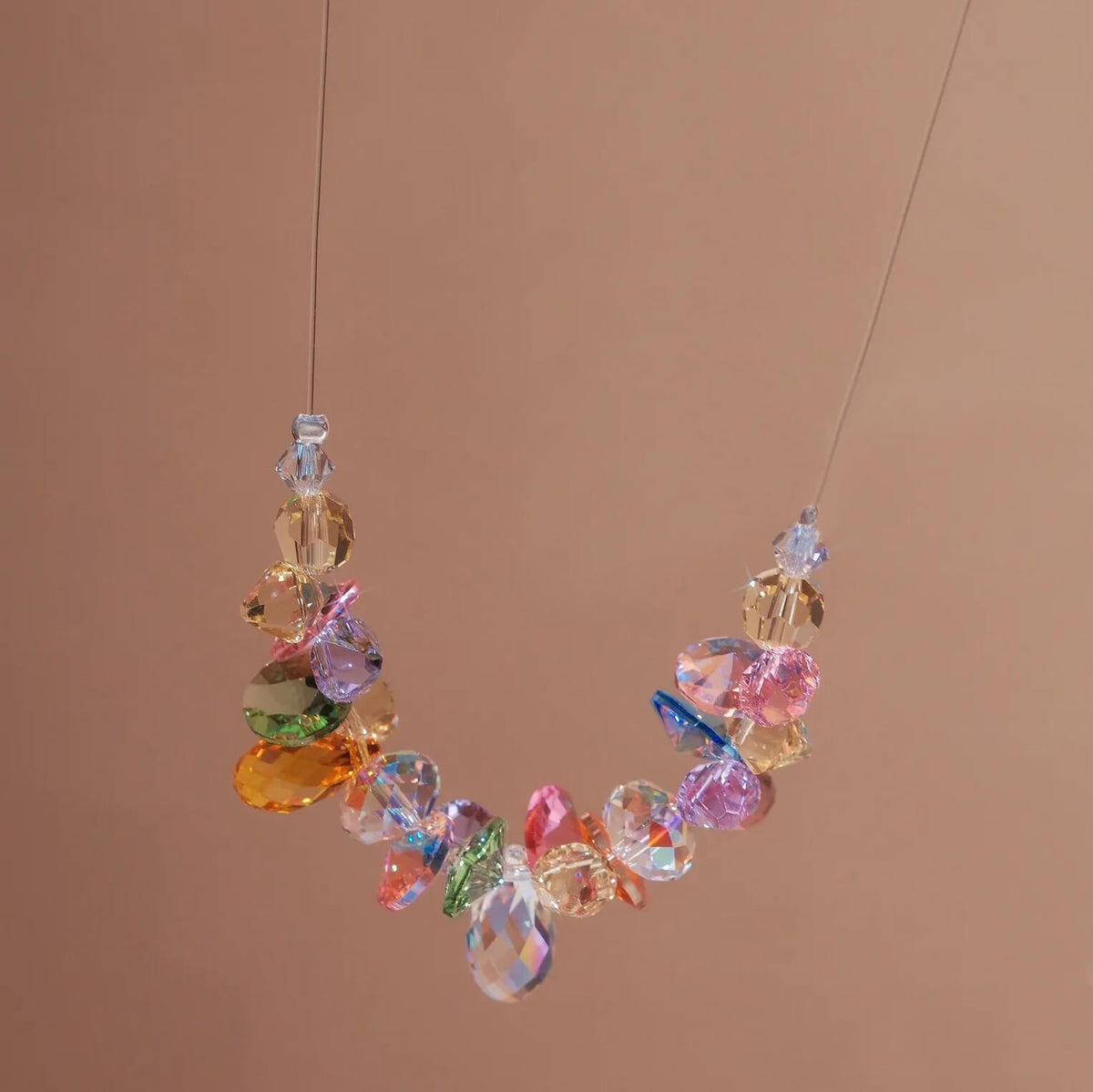 Multi-color Crystal Cluster Drop Necklace