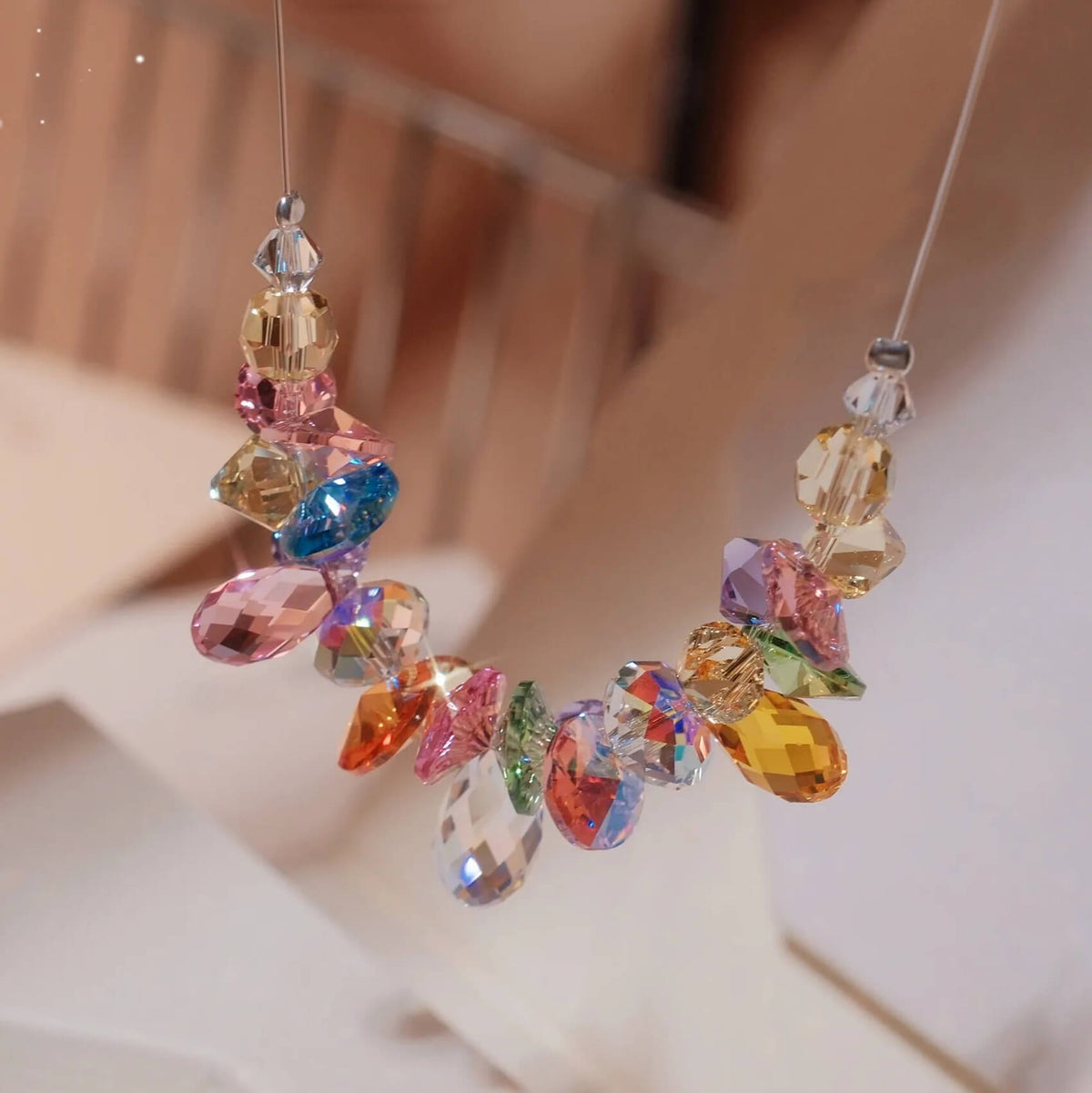 Multi-color Crystal Cluster Drop Necklace