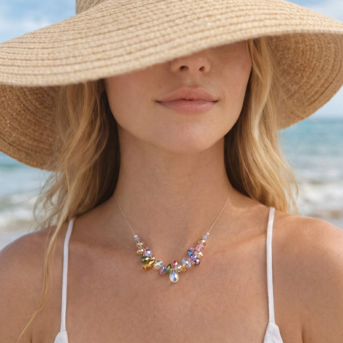 Multi-color Crystal Cluster Drop Necklace