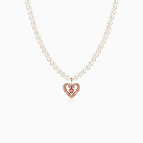 Sparking Heart Pearls Necklace