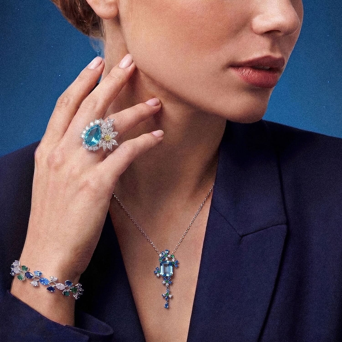 Ice Blue Floral Necklace