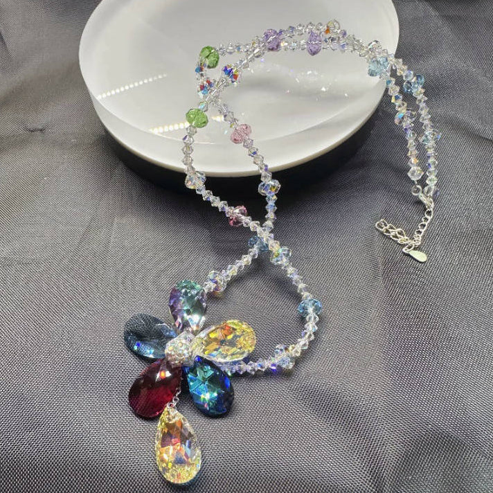 Color Bloom Drop Crystal Necklace