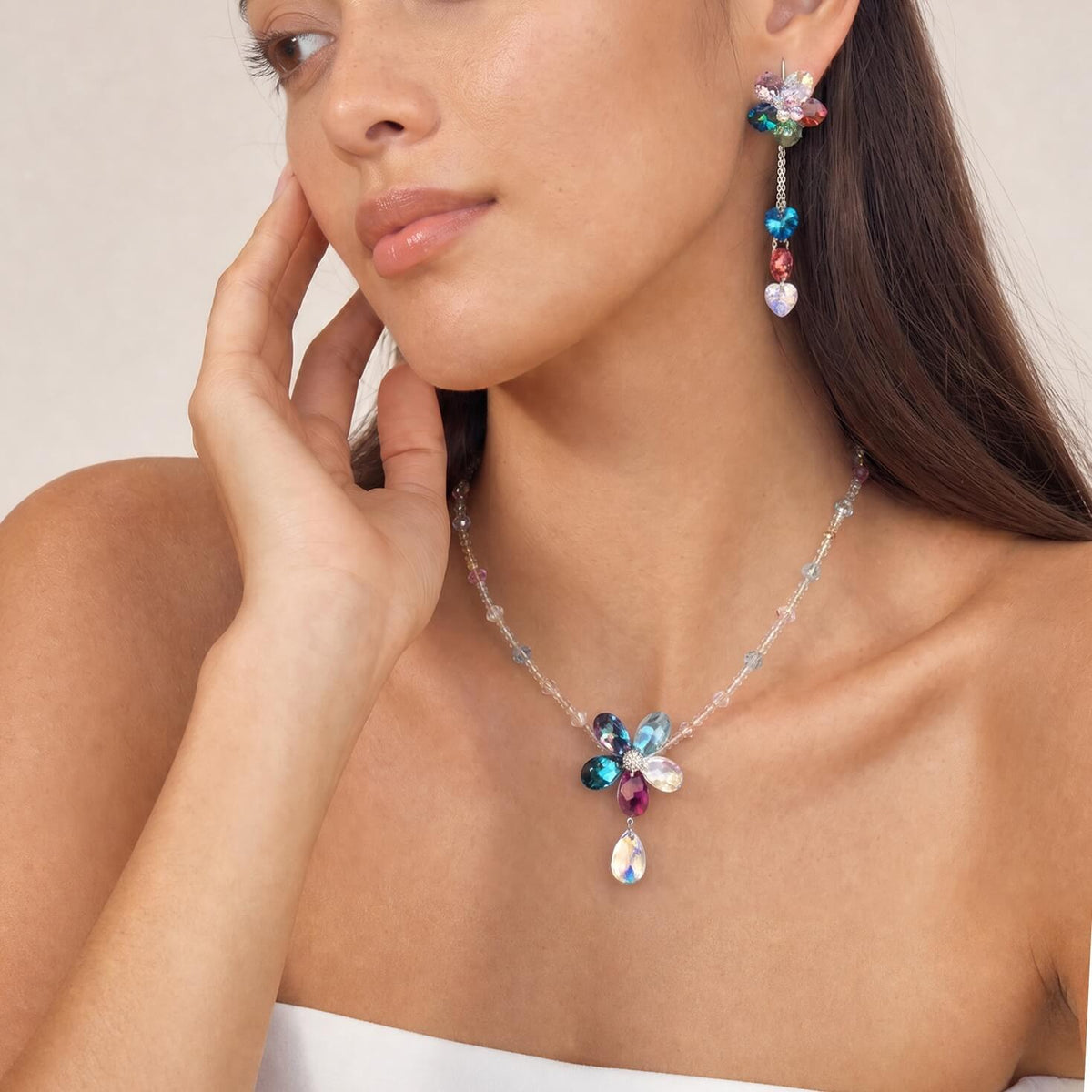 Color Bloom Drop Crystal Necklace