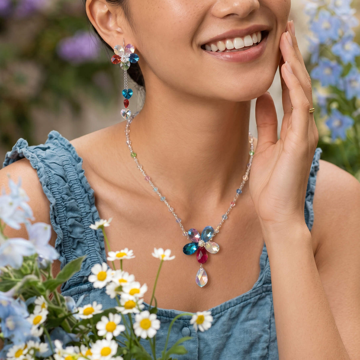 Color Bloom Drop Crystal Necklace