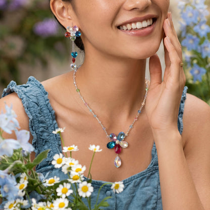 Color Bloom Drop Crystal Necklace