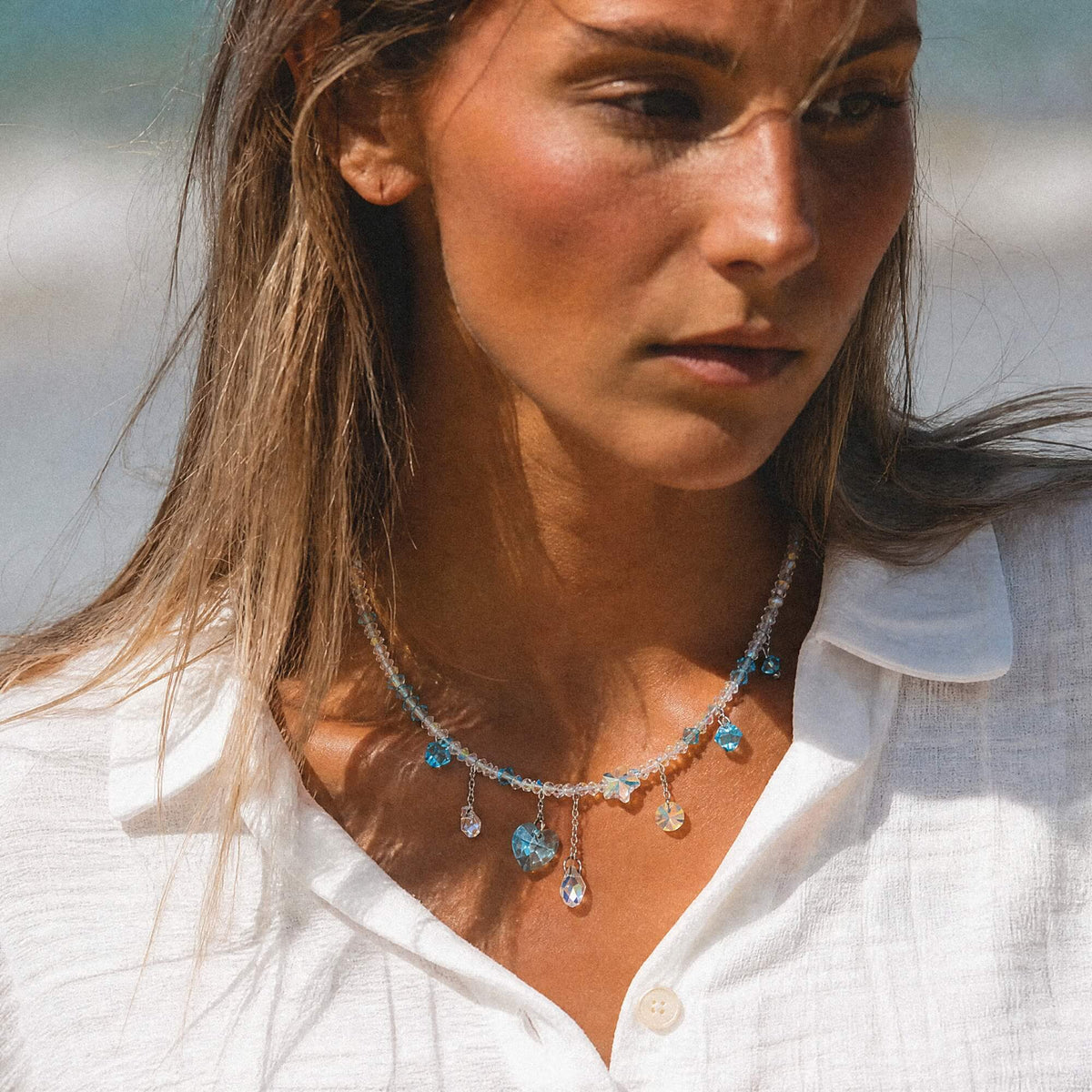 Color Floating Charm Crystal Necklace