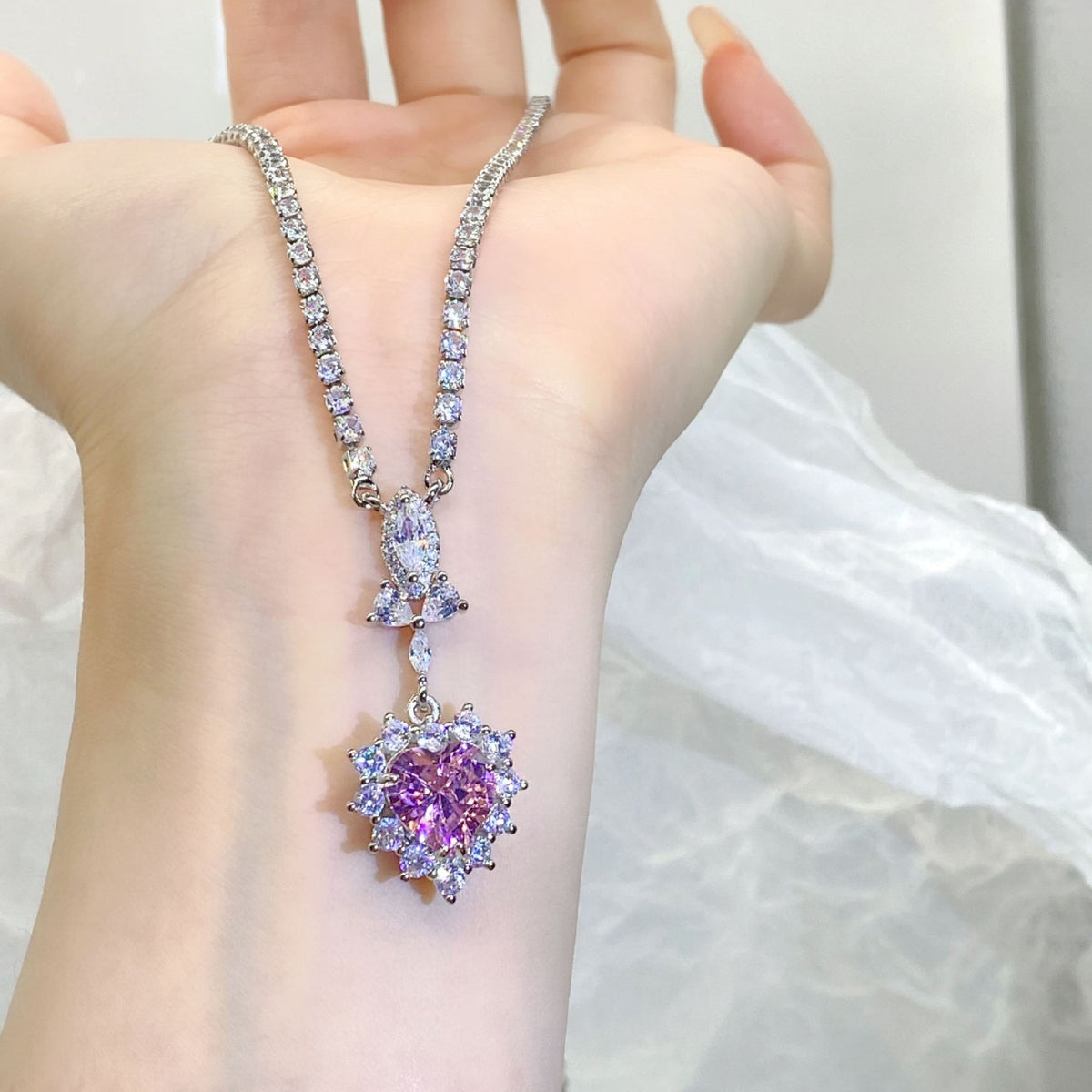 Pink Radiant Heart Necklace